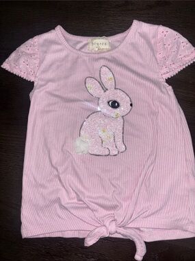 btween Pink Short-Sleeve Bunny Tie-Front Tee